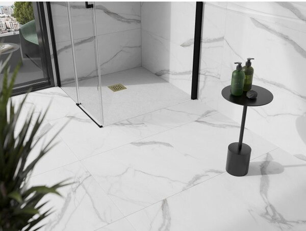 Mexen Stone+ brodzik kompozytowy kwadratowy 90 x 90 cm, biały, maskownica złota - 44109090-G