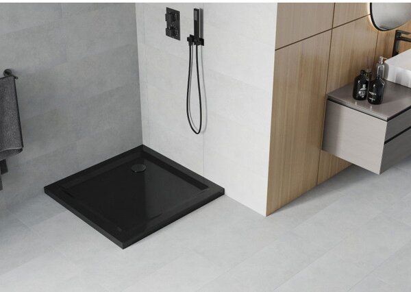Mexen Flat brodzik kwadratowy slim 70 x 70 cm, czarny, syfon czarny - 40707070B