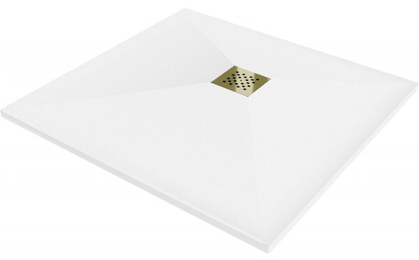 Mexen Stone+ brodzik kompozytowy kwadratowy 90 x 90 cm, biały, maskownica złota - 44109090-G