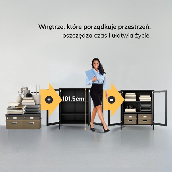 Witryna przeszklona niska czarna: GINA Modern 800 x 1015 x 400 mm