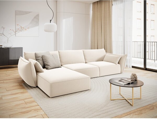 Beżowy aksamitny narożnik (lewostronny/z szezlongiem) Vanda – Mazzini Sofas