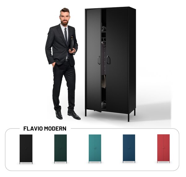 Szafa na ubrania metalowa loftowa na nóżkach czarna, 800x1850x450 mm: FLAVIO Modern