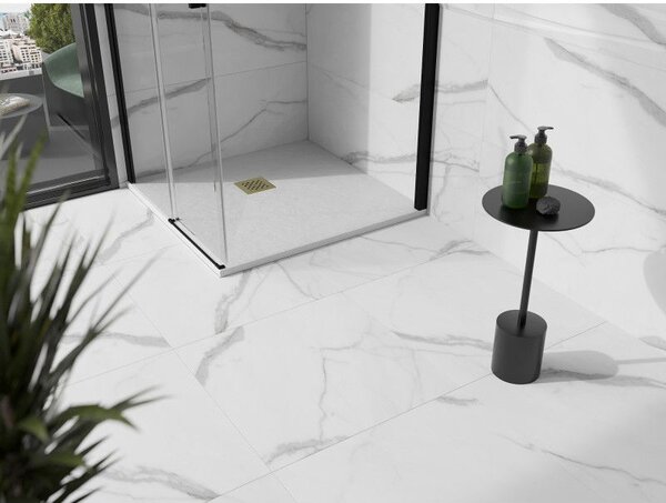Mexen Stone+ brodzik kompozytowy kwadratowy 90 x 90 cm, biały, maskownica złota - 44109090-G