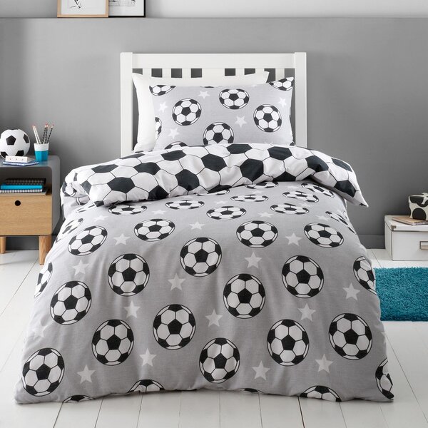 Szara flanelowa pościel dziecięca dwuosobowa 200x200 cm Football Stars – Catherine Lansfield