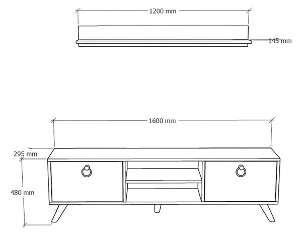 Stolik TV ZEN 160 cm z półką ścienną, dekor orzech/czarny marmur