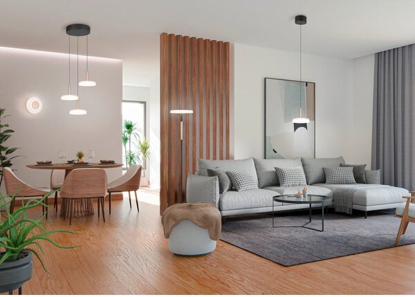 Lampa wisząca LED w czarno-biało-złotym kolorze ze ściemniaczem i szklanym kloszem ø 22 cm Celeste – Trio