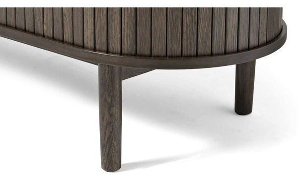Brązowa komoda w dekorze dębu z drzwiami przesuwnymi 140x76x45 cm Meta – Unique Furniture
