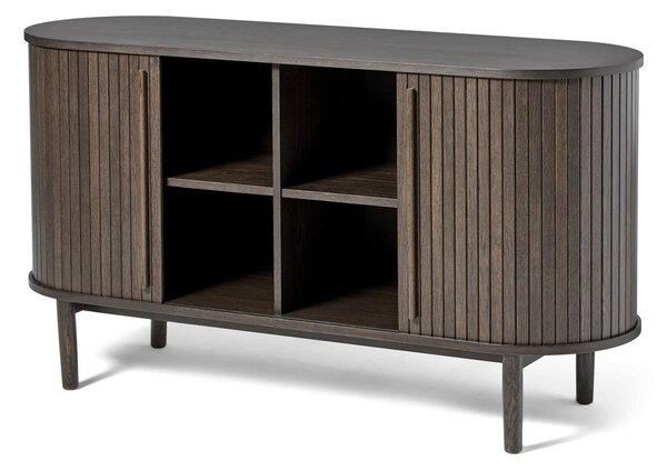 Brązowa komoda w dekorze dębu z drzwiami przesuwnymi 140x76x45 cm Meta – Unique Furniture