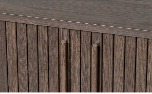 Brązowa komoda w dekorze dębu z drzwiami przesuwnymi 140x76x45 cm Meta – Unique Furniture