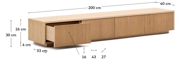 Szafka pod TV w dekorze dębu w naturalnym kolorze 200x30x40 cm Helvine – Kave Home