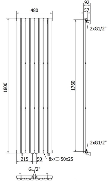 Mexen Oregon grzejnik dekoracyjny 1800 x 480 mm, 805 W, czarny - W202-1800-490-00-70