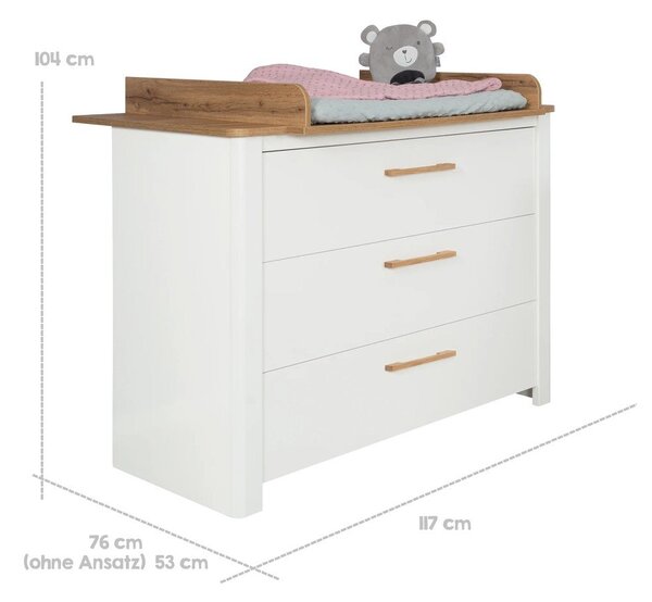 Biała niska komoda dziecięca w dekorze dębu z przewijakiem 119x100 cm Ava – Roba