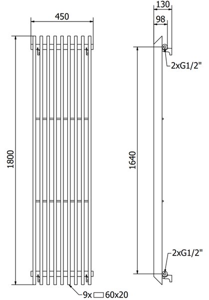 Mexen Aurora grzejnik dekoracyjny 1800 x 450 mm, 1347 W, czarny - W212-1800-450-00-70
