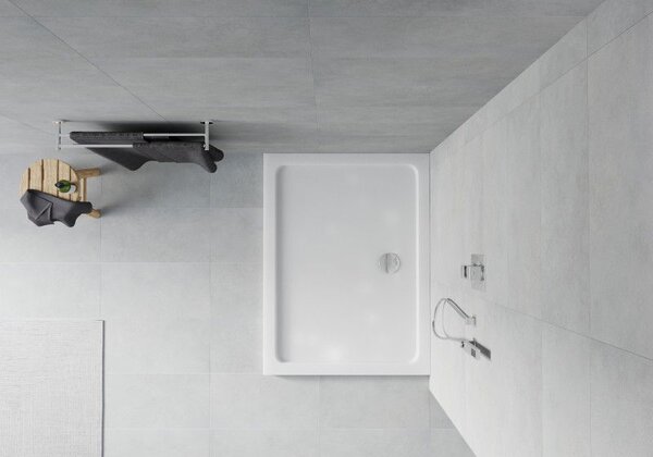 Mexen Flat brodzik prostokątny slim 80 x 70 cm, biały, syfon chrom - 40107080