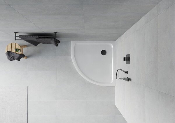 Mexen Flat brodzik półokrągły slim 80 x 80 cm, biały, syfon czarny - 41108080B