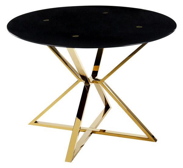 Nowoczesny stół do jadalni szkło hartowane ⌀ 105 cm czarny ze złotym Bosco Beliani