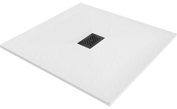 Mexen Hugo brodzik kwadratowy SMC 100 x 100 cm, biały, maskownica czarna - 42101010-B