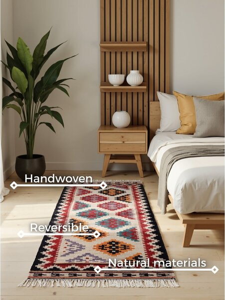 Czerwony wełniany chodnik dwustronny tkany ręcznie 60x190 cm Kamal Kian – Nouristan