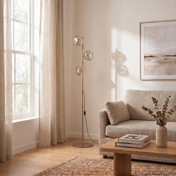 Lampa stojąca Lava TK Lighting, kremowy / amber, salon / jadalnia, szkło, nowoczesny