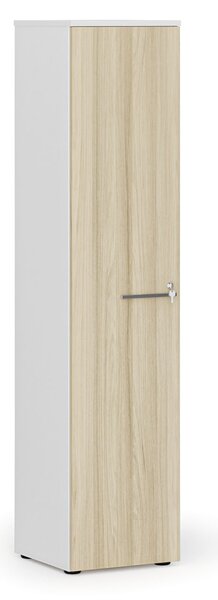Szafa biurowa wąska PRIMO WHITE, 400 x 420 x 1781 mm, biały/dąb naturalny