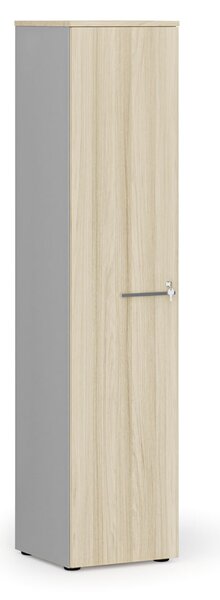 Szafa biurowa wąska PRIMO GRAY, 400 x 420 x 1781 mm, szary/dąb naturalny