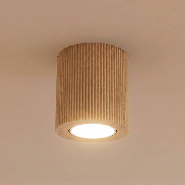 Reflektor sufitowy Eve, wysokość 8,5 cm, GU10, drewno Eve TK Lighting, możliwość ściemniania, jasne drewno, salon / jadalnia, drewno, nowoczesny