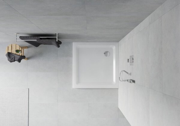 Mexen Flat brodzik kwadratowy slim 70 x 70 cm, biały, syfon chrom - 40107070