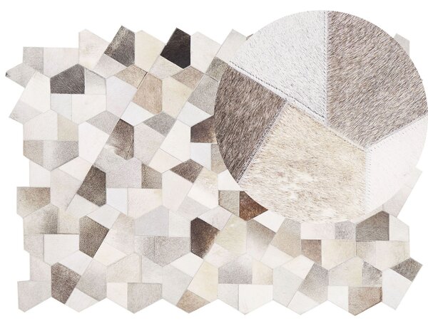 Dywan szaro-beżowy skórzany łaciaty patchwork dekoracyjny 160 x 230 cm Varto Beliani