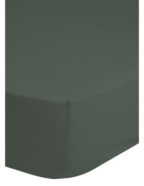 Ciemnozielone elastyczne prześcieradło z satyny bawełnianej HIP, 90x200 cm