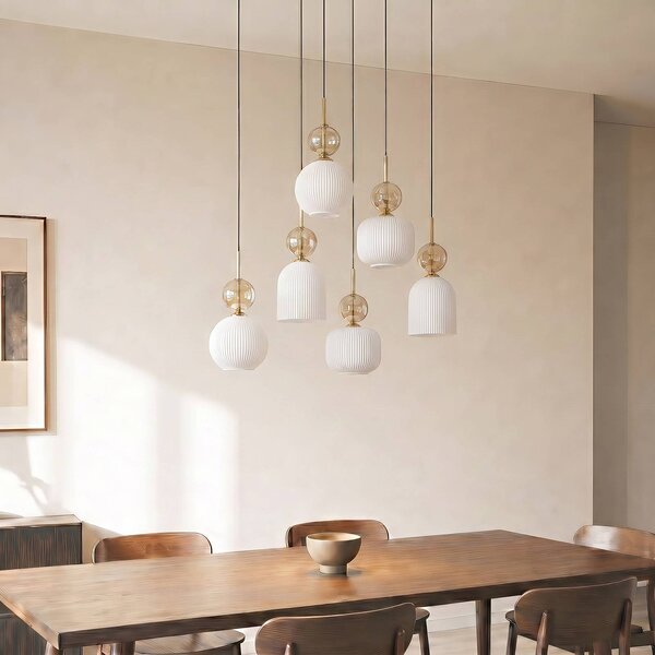 Lampa wisząca Sophia TK Lighting, możliwość ściemniania, biały / opal, salon / jadalnia, szkło, nowoczesny