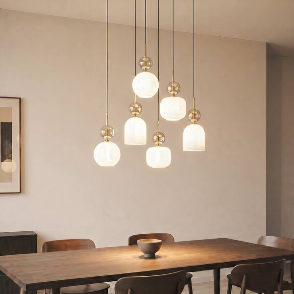 Lampa wisząca Sophia TK Lighting, możliwość ściemniania, biały / opal, salon / jadalnia, szkło, nowoczesny