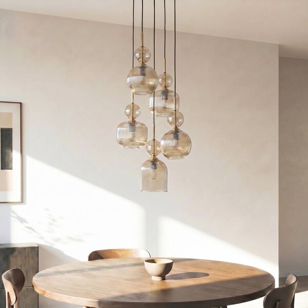 Lampa wisząca Sophia TK Lighting, możliwość ściemniania, aluminiowy / szary / cynkowy, salon / jadalnia, szkło, nowoczesny