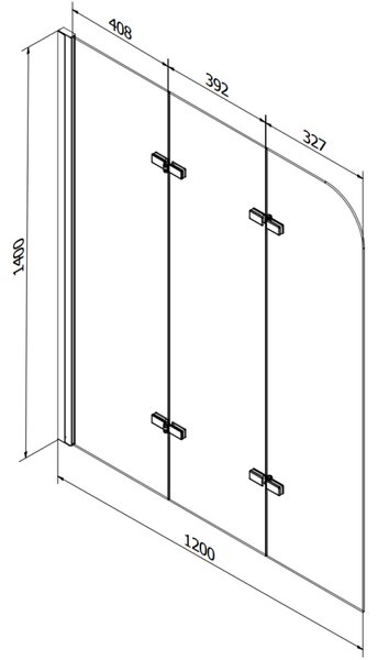 Mexen Cubik wanna prostokątna 160 x 70 cm z obudową i parawanem 3-skrzydłowym 120 cm, transparent, czarny - 550316070X9012037000
