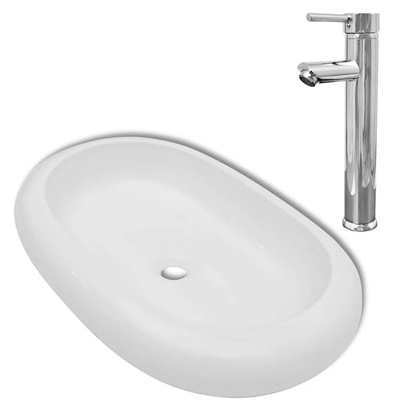 Owalna umywalka nablatowa z baterią D5-A54