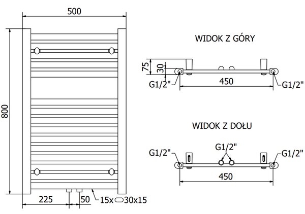 Mexen Hades grzejnik łazienkowy 800 x 500 mm, 386 W, czarny - W104-0800-500-00-70