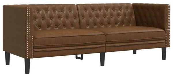 Sofa chesterfield, 3-os., brÄ zowa, sztuczna skÃ³ra zamszowa