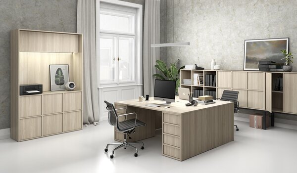 Szafa biurowa FRAME, czarna podstawa, 12x drzwi, 1299 x 450 x 2185 mm, PUSH-lock, dąb naturalny