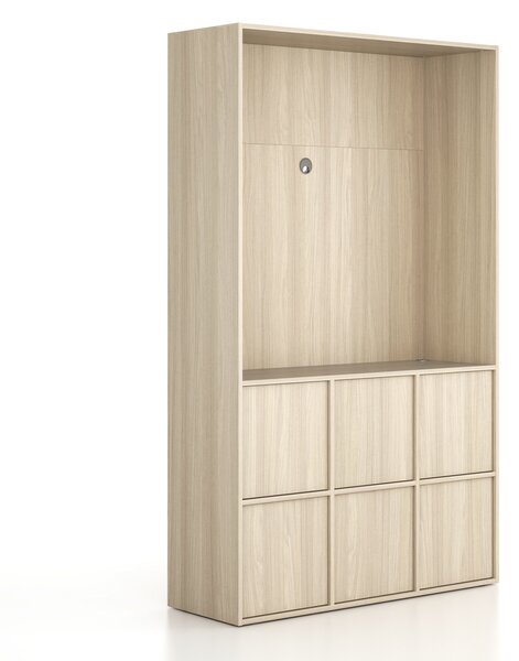 Szafka biurowa FRAME, 6x drzwi, z wnęką, 1299 x 450 x 2162 mm, PUSH-lock, dąb naturalny