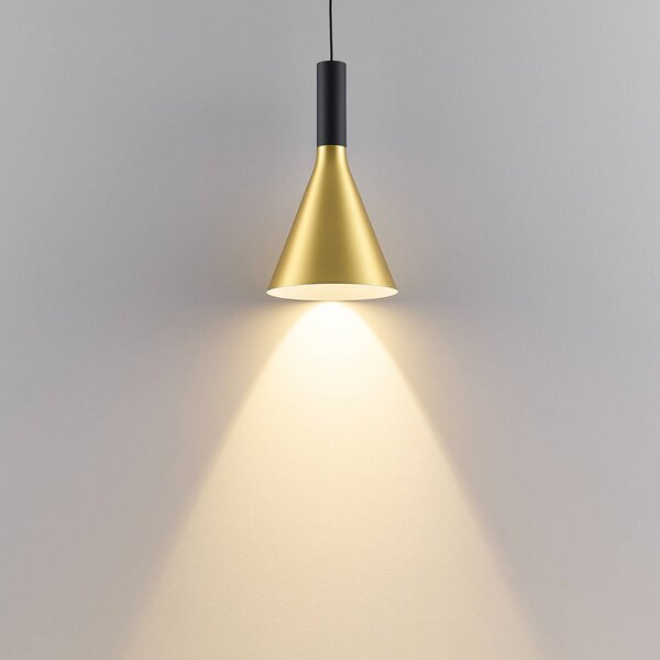Molto Luce Lampa wisząca na szynie LED LORA I, mosiężna, Ø 15 cm, 40°, CCT, 3-fazowa I, mosiężny / złoty, salon / jadalnia, metal, nowoczesny