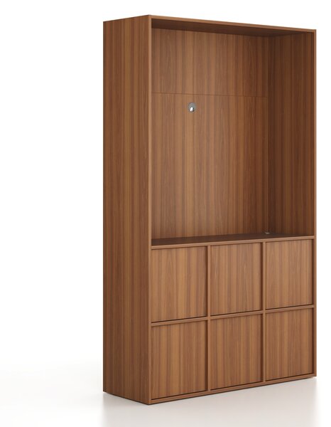Szafka biurowa FRAME, 6x drzwi, z wnęką, 1299 x 450 x 2162 mm, PUSH-lock, orzech