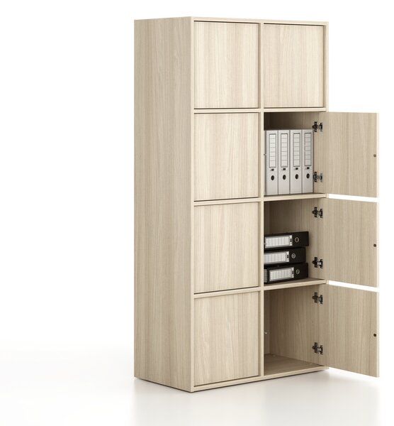 Szafka biurowa FRAME, 8x drzwi, 872 x 450 x 1735 mm, PUSH-lock, dąb naturalny