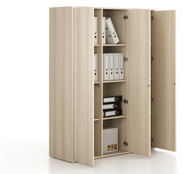 Szafka biurowa FRAME, 3x drzwi, 1299 x 450 x 1735 mm, PUSH-lock, dąb naturalny