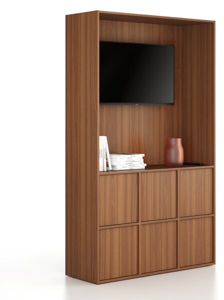 Szafka biurowa FRAME, 6x drzwi, z wnęką, 1299 x 450 x 2162 mm, PUSH-lock, orzech