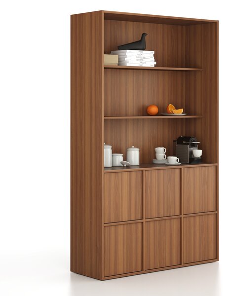 Szafka biurowa FRAME, 6x drzwi, 2x półka, 1299 x 450 x 2162 mm, PUSH-lock, orzech