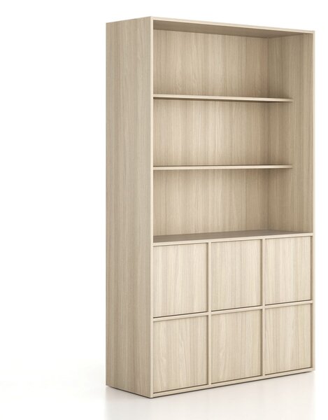 Szafka biurowa FRAME, 6x drzwi, 2x półka, 1299 x 450 x 2162 mm, PUSH-lock, dąb naturalny