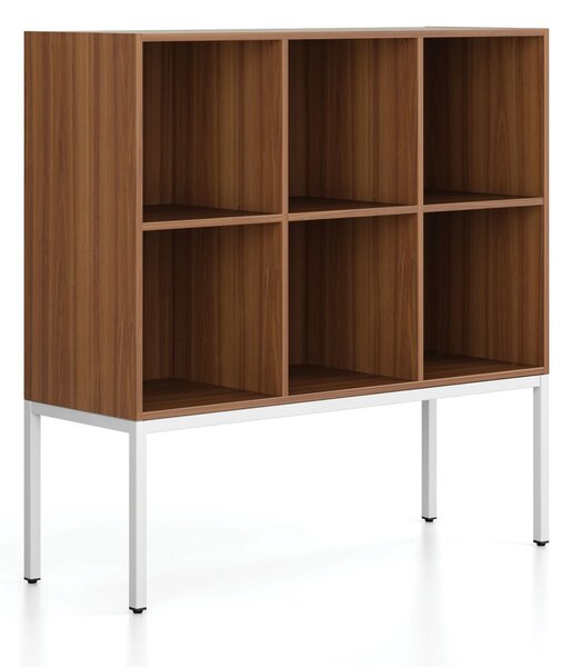 Regał FRAME, niski, z białą podstawą, 1299 x 450 x 1331 mm, orzech