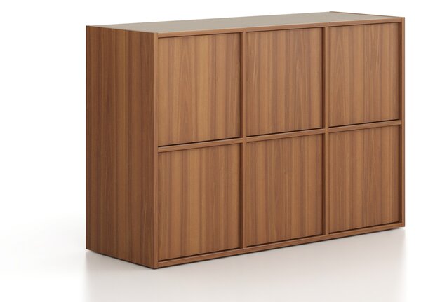 Szafa biurowa FRAME, niska, 6x drzwi, 1299 x 450 x 881 mm, PUSH-lock, orzech