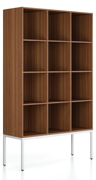 Regał FRAME, z białą podstawą, 1299 x 450 x 2185 mm, orzech
