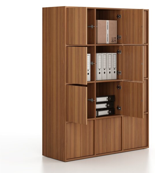 Szafa biurowa FRAME, 12x drzwi, 1299 x 450 x 1735 mm, PUSH-lock, orzech