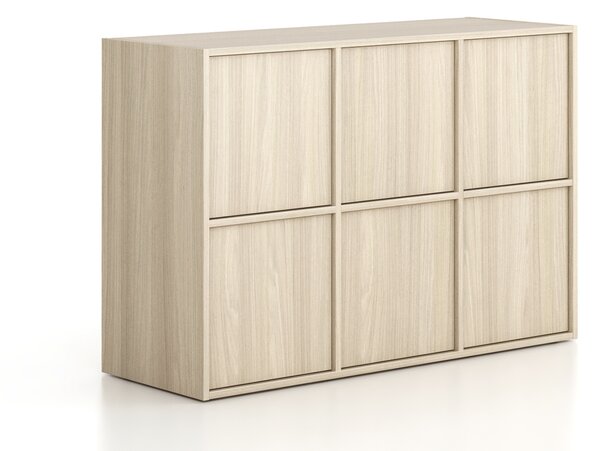 Szafa biurowa FRAME, niska, 6x drzwi, 1299 x 450 x 881 mm, PUSH-lock, dąb naturalny